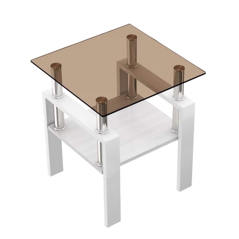 Set of 2 Modern Tempered Glass Tea Table ,Tempered Glass Tabletop with MDF Layer,Coffee Table