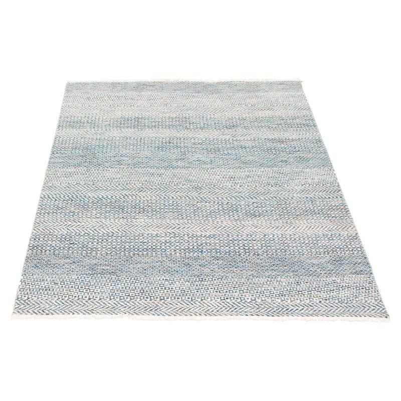 ECARPETGALLERY Hand-knotted Silk Shadow Teal Wool Rug - 5'0 x 7'1
