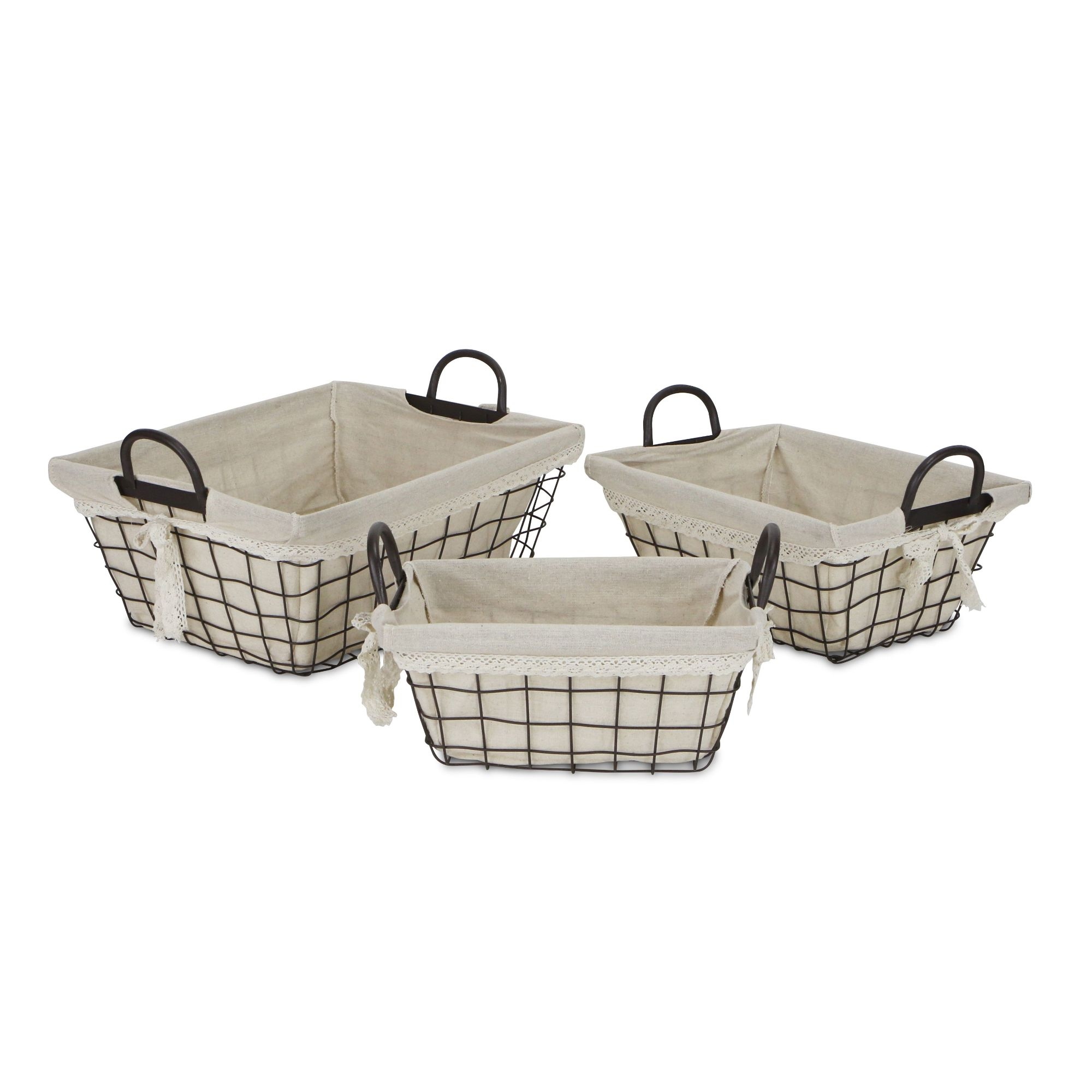 3 Black Tapered Wire Rectangular Storage Container Baskets 17.75