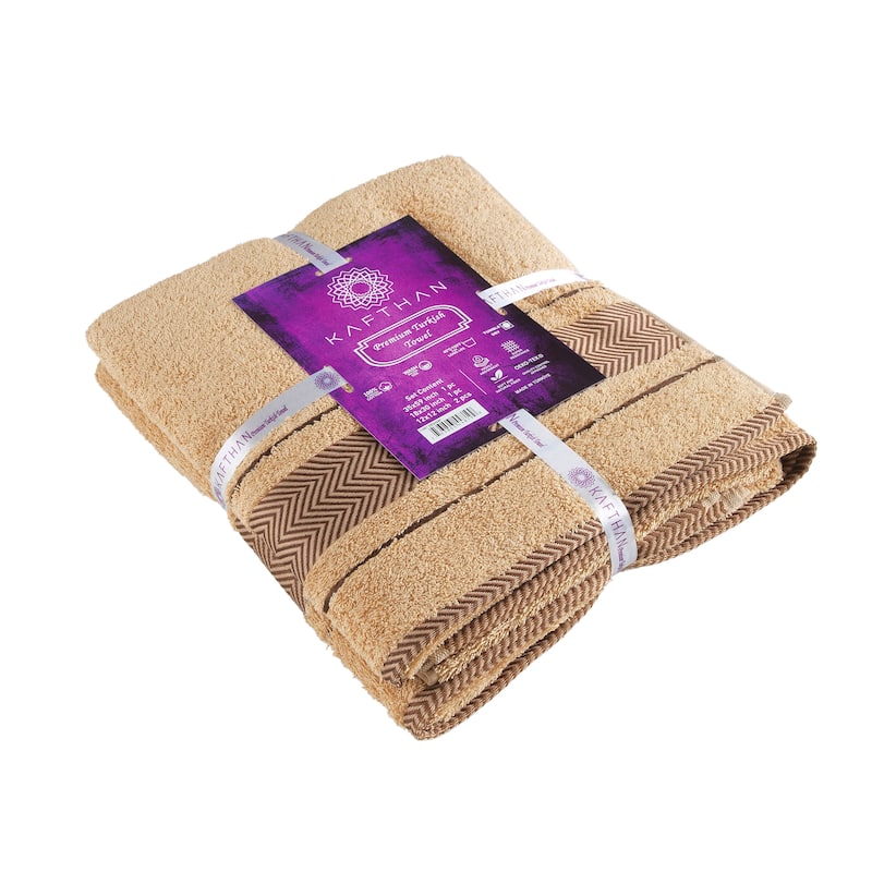 KAFTHAN Textile Fishbone Turkish Cotton Bath Towels (Set of 4) - 59"L x 35"W x 0.5"H