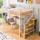 preview thumbnail 4 of 22, Full Size Metal Loft Bed with Wardrobe, Built-in Wood Tabletop Desk, Storage Shelves and Storage Stairs for Bedroom