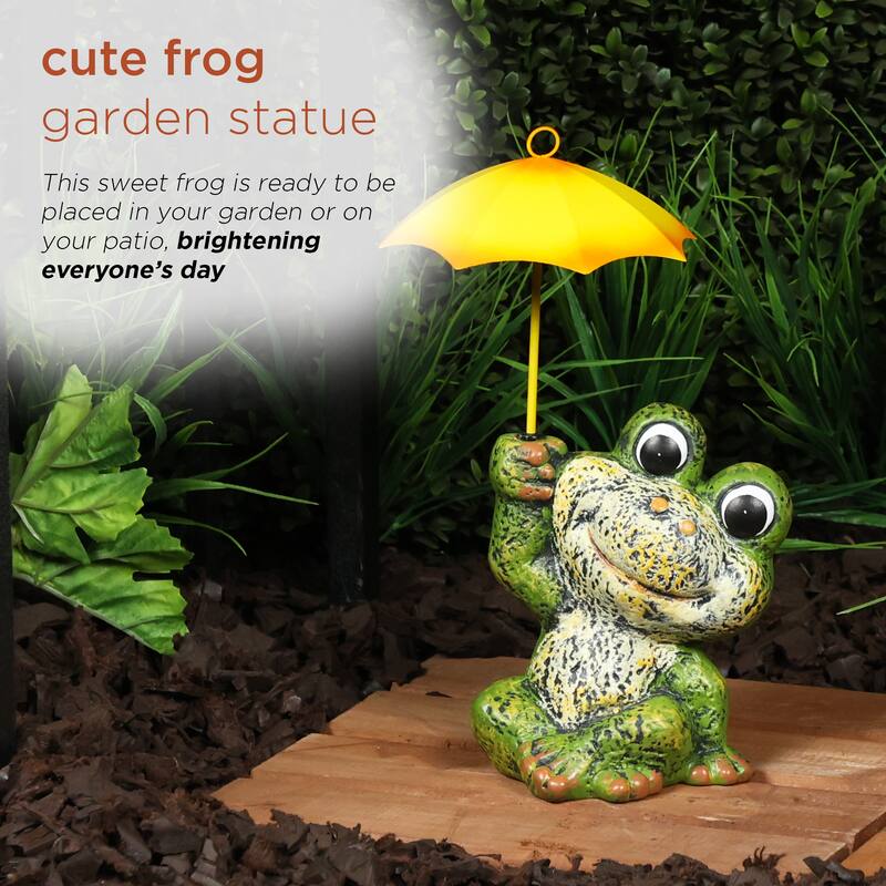Sitting Jolly Frog with Yellow Umbrella Statue