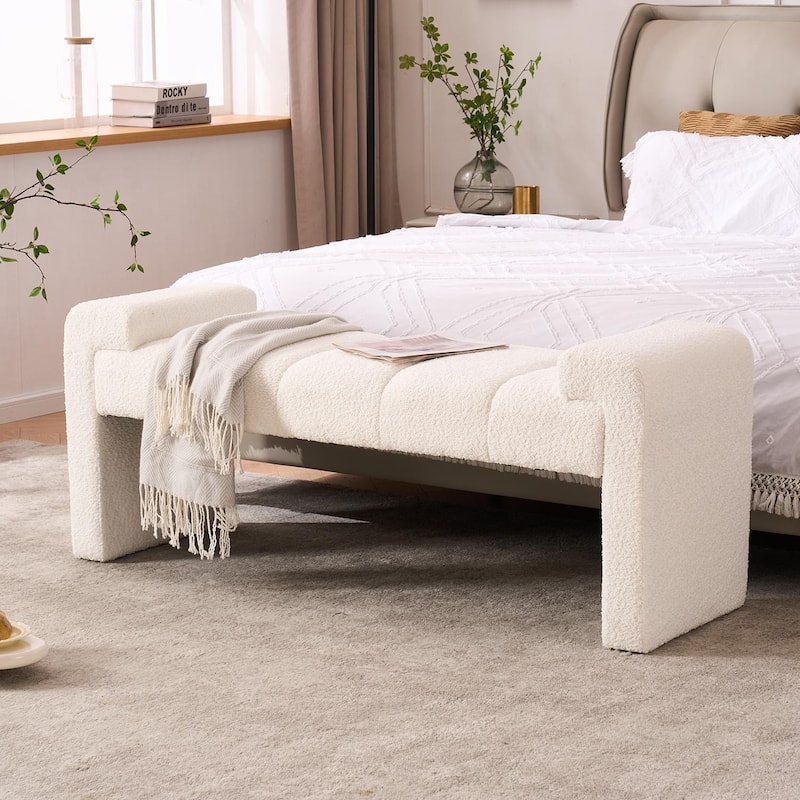 54" Boucle Bedroom Bench with Channel Tufted