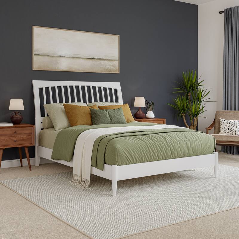 Orleans Solid Wood Low Profile Sleigh Platform Bed - White - Queen