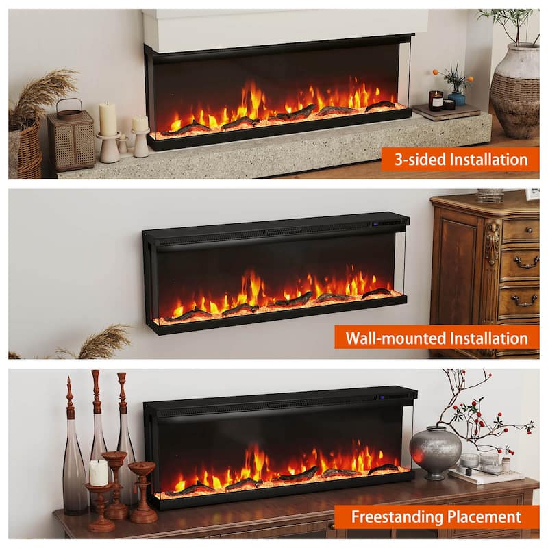Costway 50" Wide 3-Sided Electric Fireplace Insert 750with 1200W - See Details