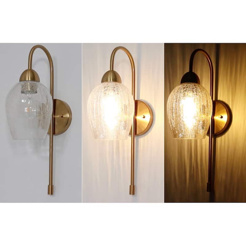Modern Glam 1-Light Gold Wall Sconce Textured Glass Bathroom Vanity Light - W 5.1" x H 18.5"