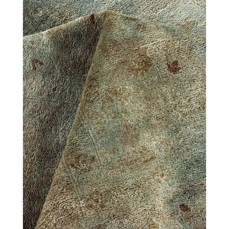 Overton Hand Knotted Wool Vintage Inspired Modern Contemporary Overdyed Blue Area Rug - 6' 0" x 8' 9"