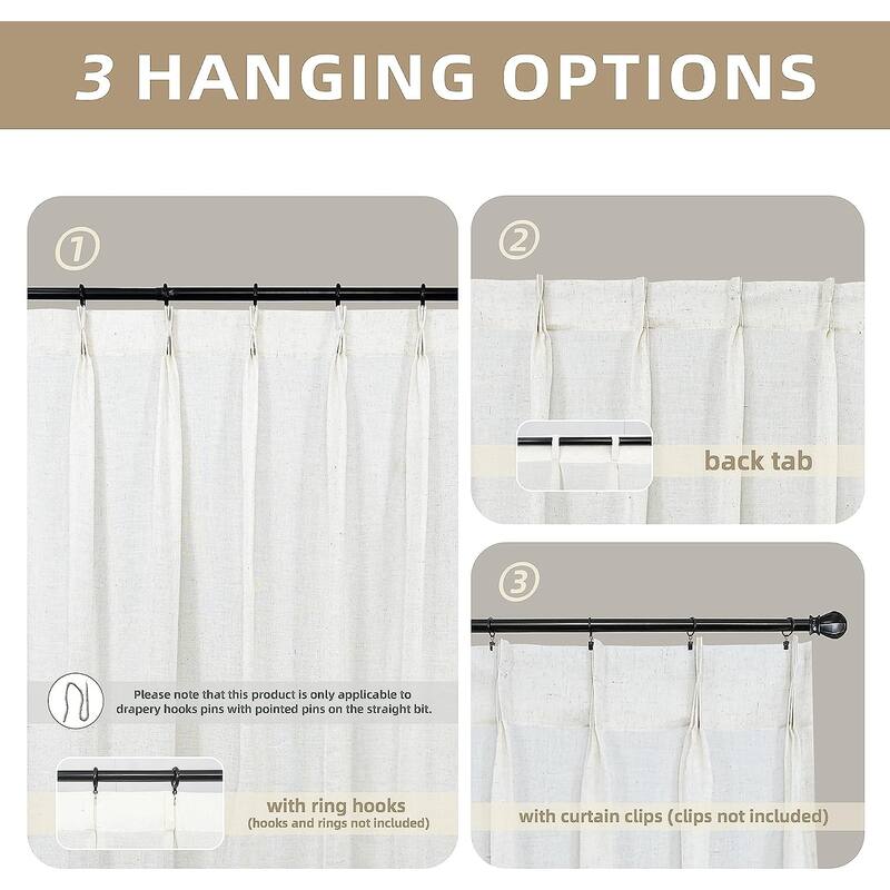 DriftAway Pinch Pleat Linen Textured Semi Sheer Solid Curtains Back Tabs