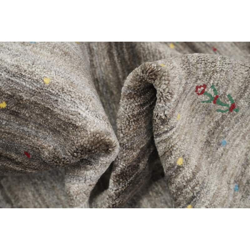 Hand Knotted Oriental Viscose Silk Carpet Tribal Animal Pictorial Greys & Charcoal Gabbeh Area Rug - 11' 11'' X 9' 1''
