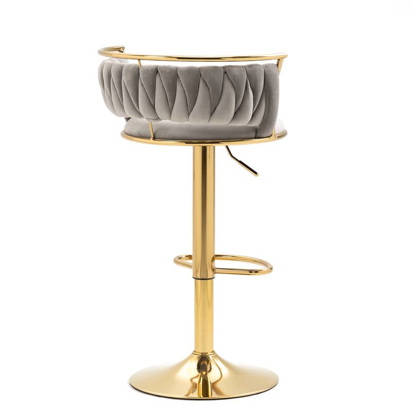 Set of 2 Velvet Adjustable Swivel Bar Stools