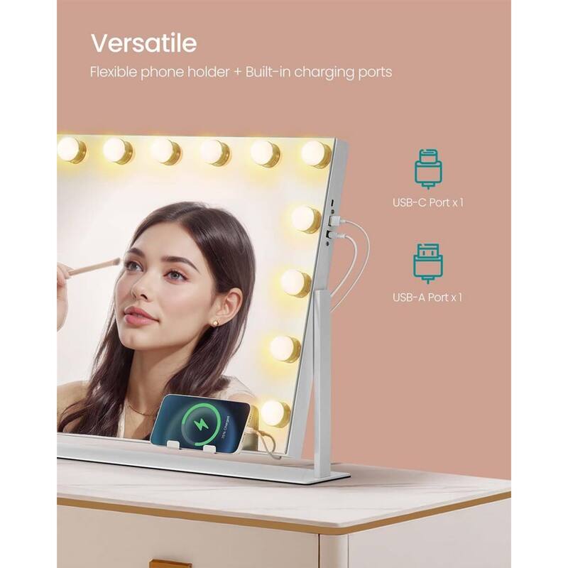 24" Makeup Vanity Mirror with LED Lights and Magnifier and USB Charging Adjustable Angle - 3.9"D x 24.6"W x 18"H