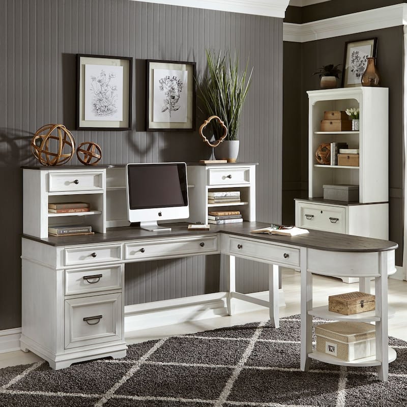 Allyson Park Wirebrushed White Charcoal L Shaped Desk Set