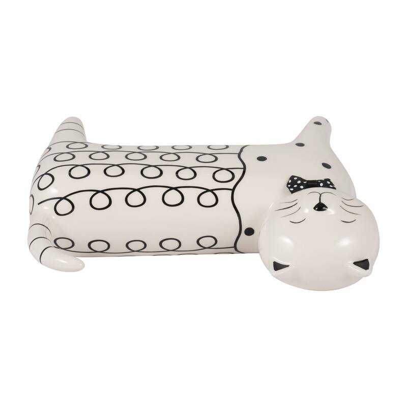 Sagebrook Home Ceramic White Novelty Swirls Cat, Accent Piece Sculpture Home Decor Collectible