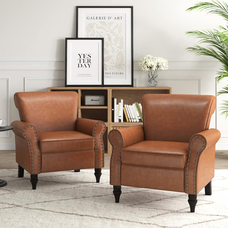 Mid-Century Modern Accent Chairs with Nailhead Trim