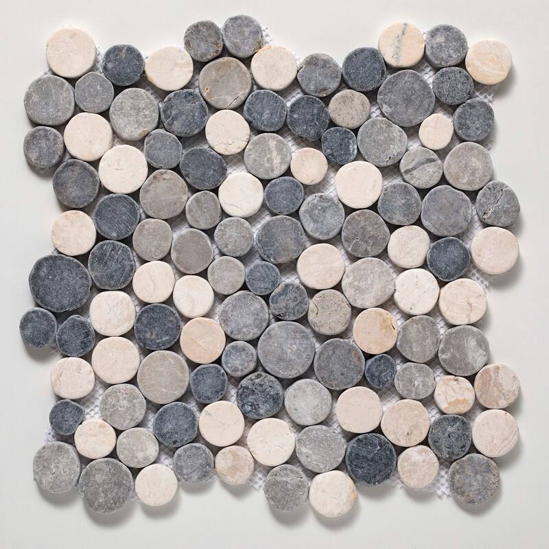 Cruz Bay Studio XD3R Penny Rounds - 11" x 11" Pebble and Rock Floor - Light Grey / Grey / Off-White