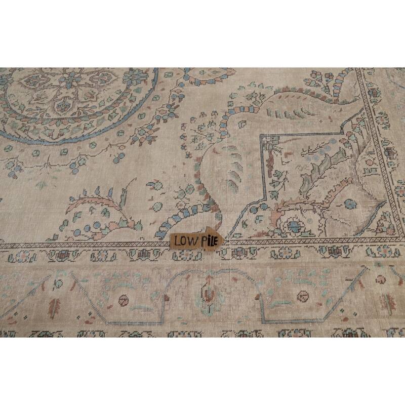 Medallion Tabriz Persian Area Rug Oriental Beige Handmade Wool Carpet - 6'9"x 9'7"