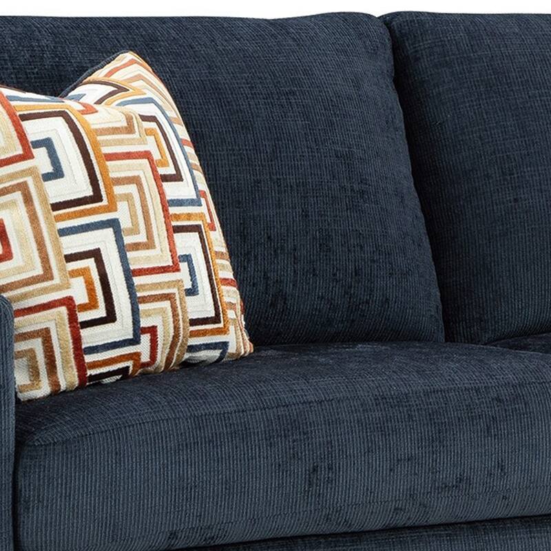 Avie Sofa, 2 Accent Pillows, 85 Inch, Black, Soft Navy Blue Polyester