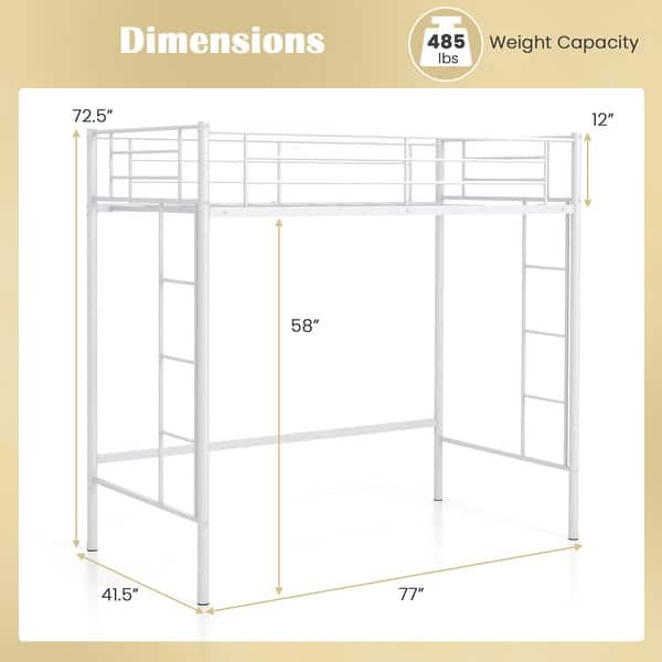 dimension image slide 1 of 3, Costway Twin Size Loft Bed Heavy Duty Metal Loft Bed Frame with Safety