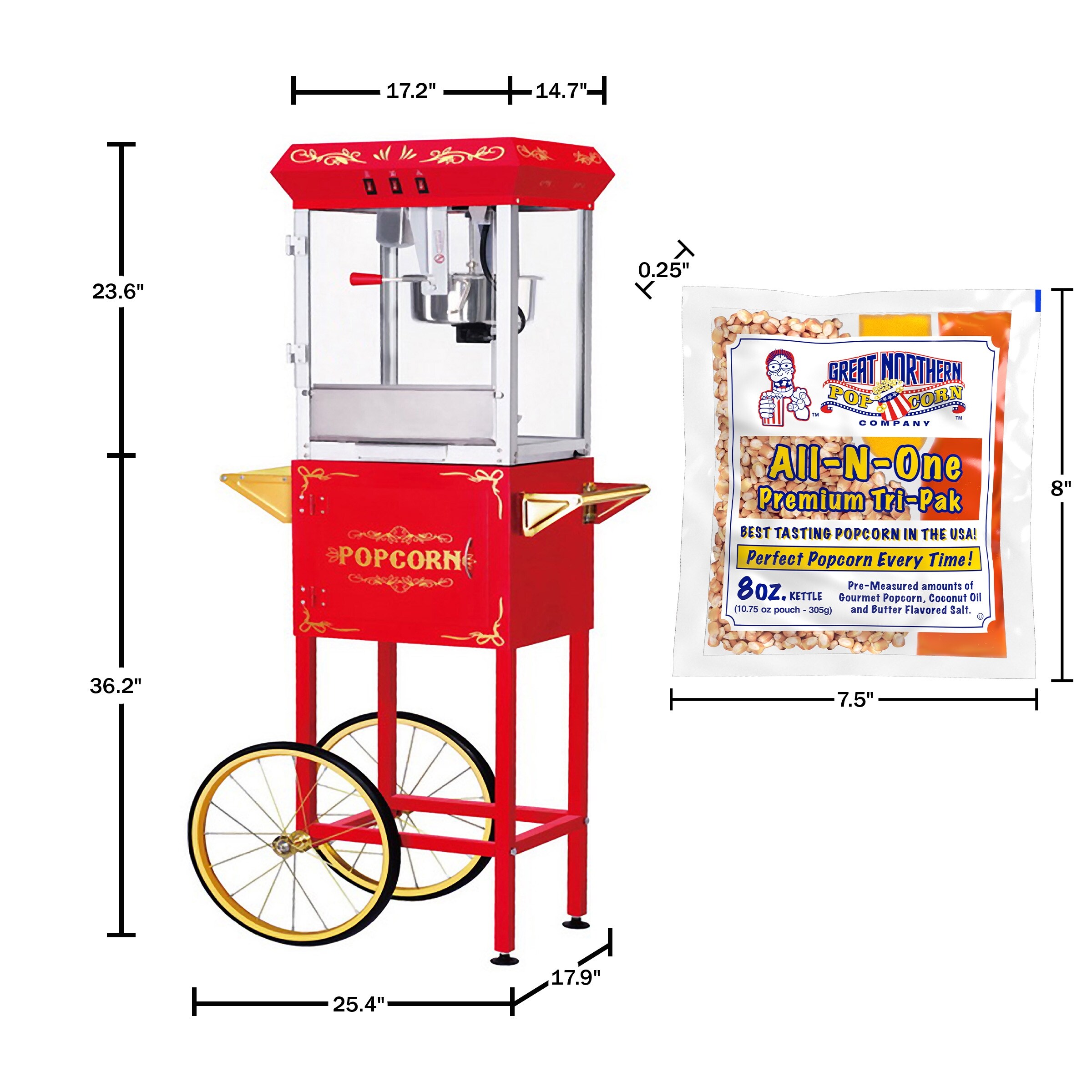 Foundation Popcorn Machine and Cart and 5 All-In-One Popcorn Packs by Great  Northern Popcorn (Red) - Bed Bath & Beyond - 36758661