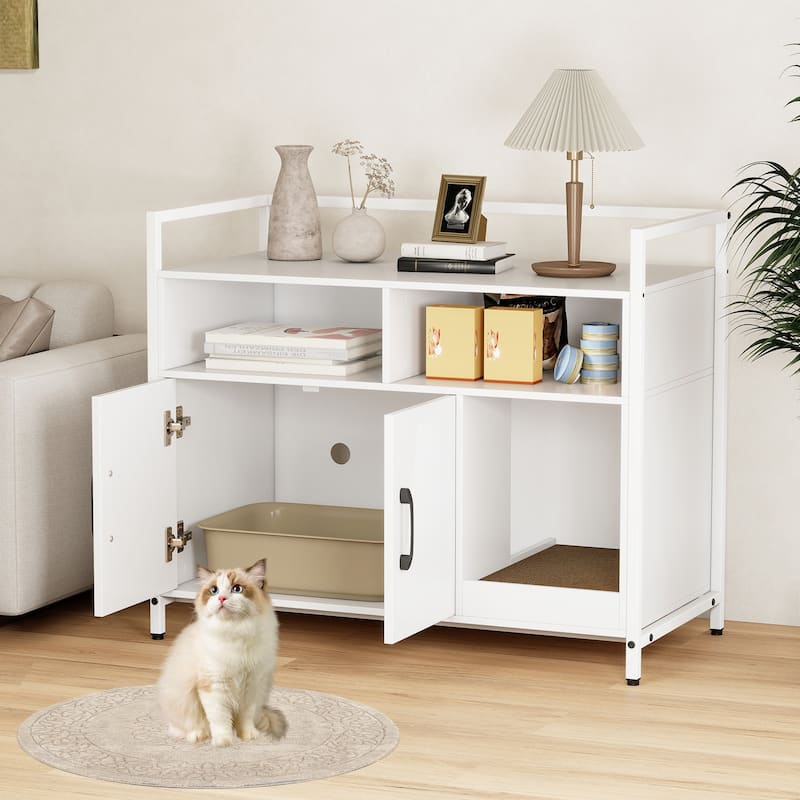 Gymax Cat Litter Box Enclosure w/ Storage Compartments Removable
