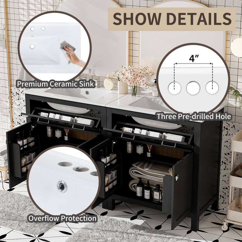 60" Bathroom Vanity Set with Double Vanities (Separate), Ceramic Sinks