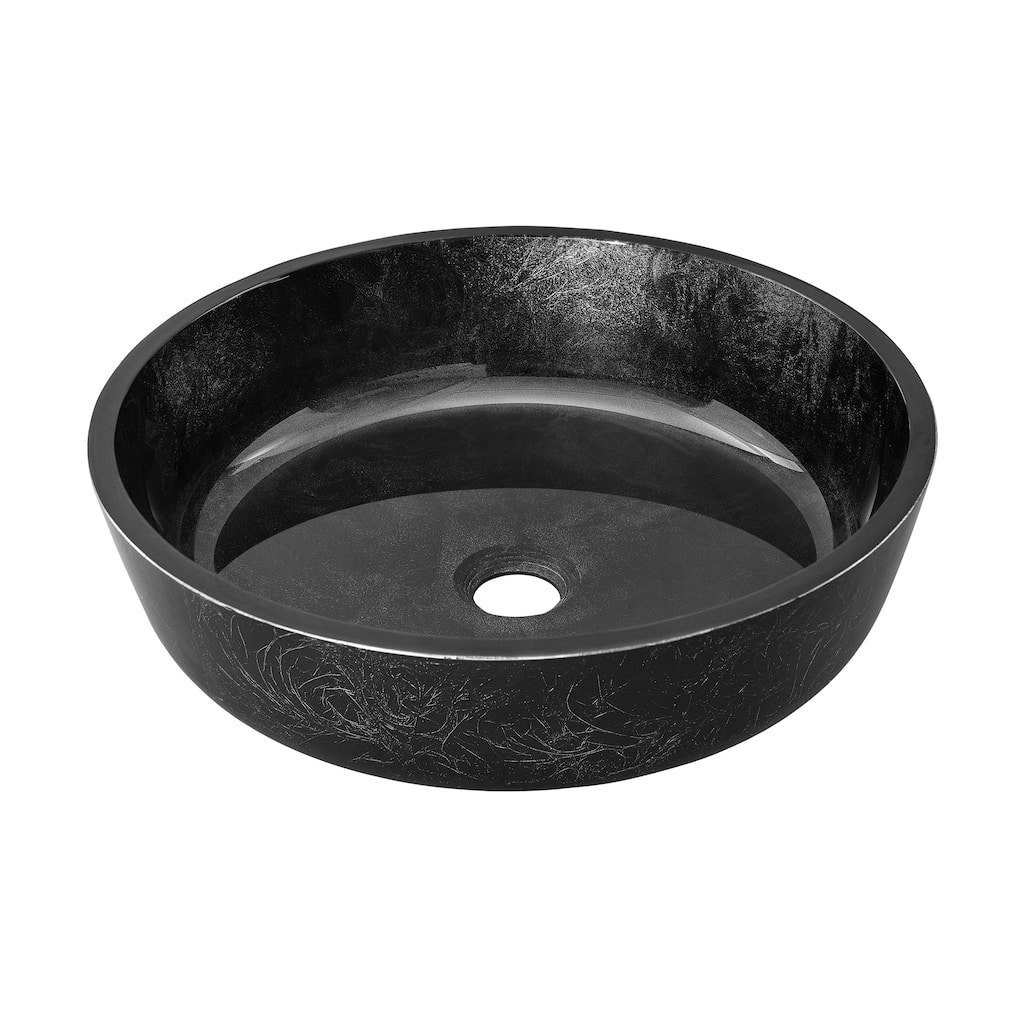 Bordeaux 16.5 " Round Glass Vessel Sink, Black - 16.55" x 16.55" 4.15"