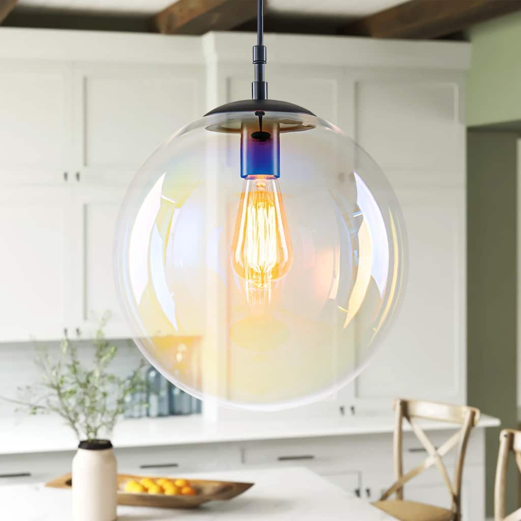 1-Light Modern Boho Iridescent Iron & Hand-Blown Glass Pendant Light for Dining Room - 1 Light