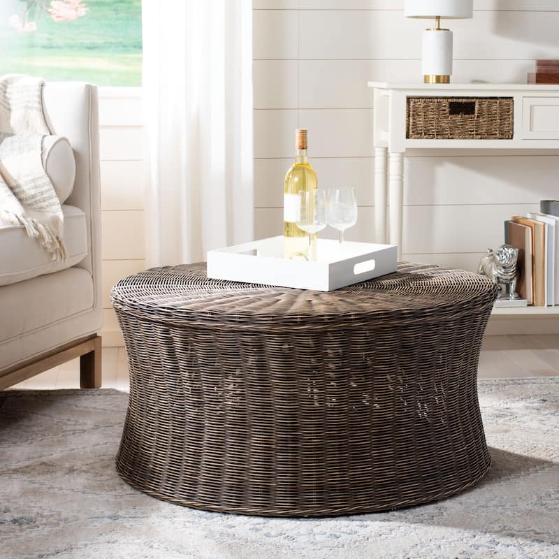 SAFAVIEH Ruxton Dark Brown Wicker Ottoman