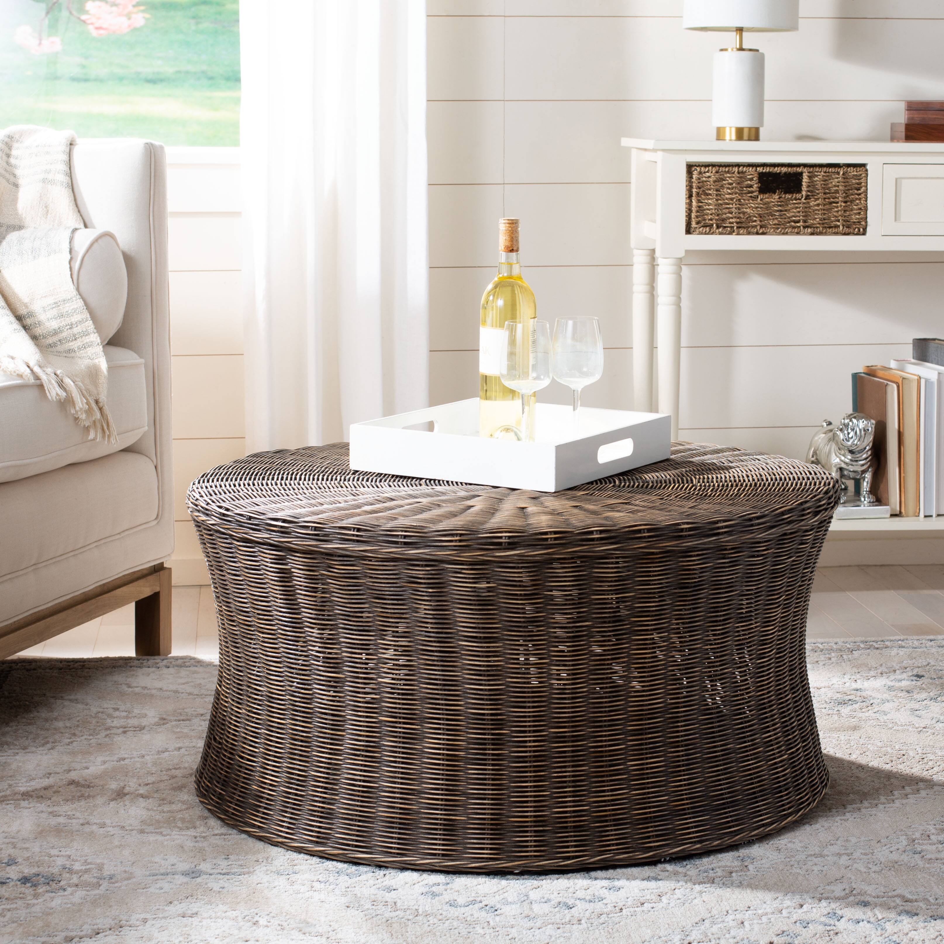 SAFAVIEH Ruxton Dark Brown Wicker Ottoman Bed Bath & Beyond 20602814