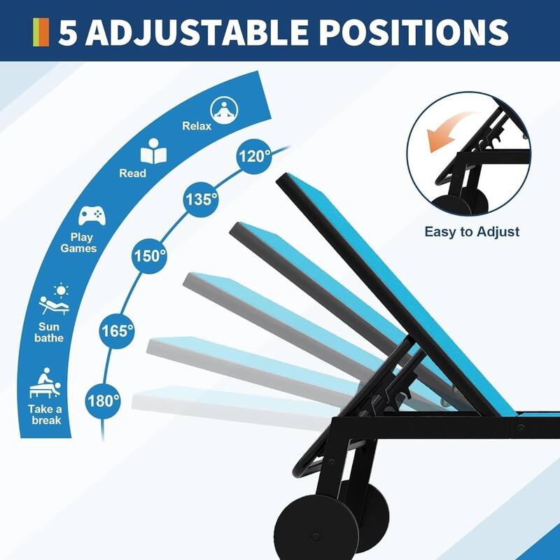 2 Patio Outdoor Textile Chaise Lounge Chairs with Side Table for Yard, Beach, Lawn, Porch, Garden