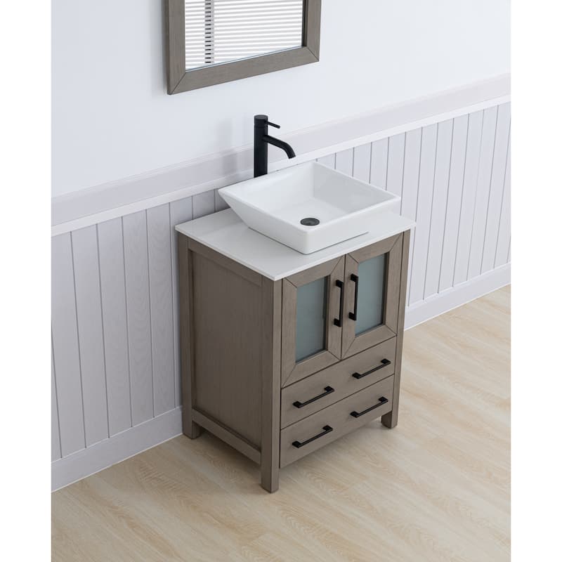 Vanity Art 24-inch Single Sink Bathroom Vanity Set With Engineered Marble Top and Free Mirror