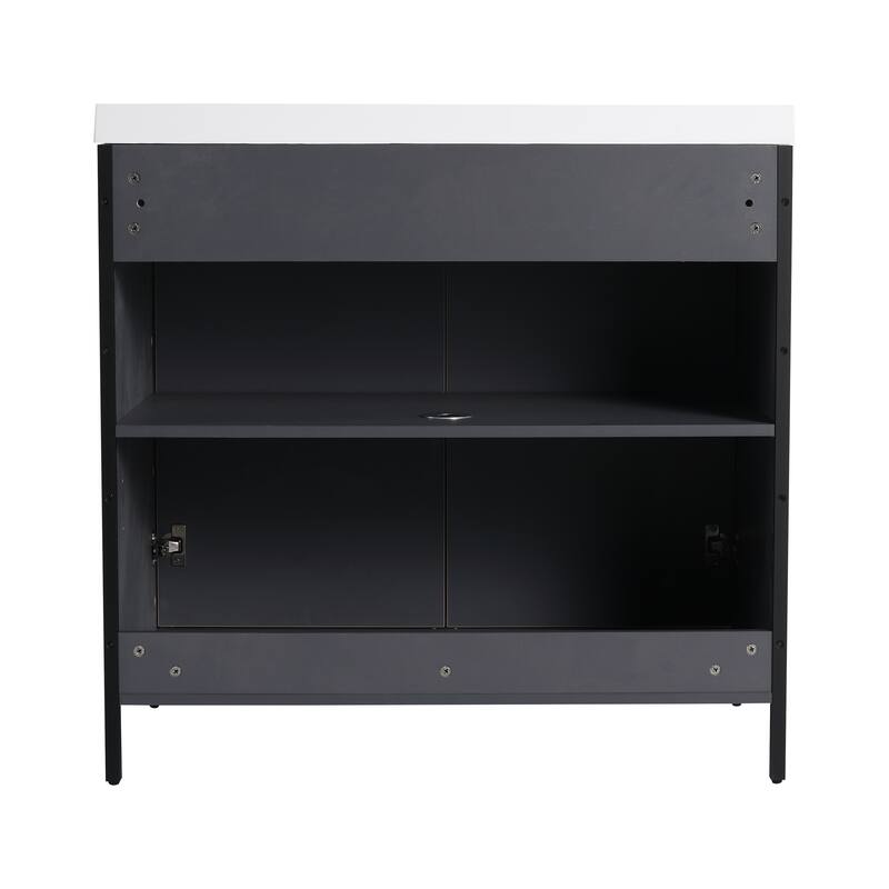 Modern 36 Inch Freestanding Bathroom Vanity Base with Soft-Close Doors and Storage Shelves - No Sink Included