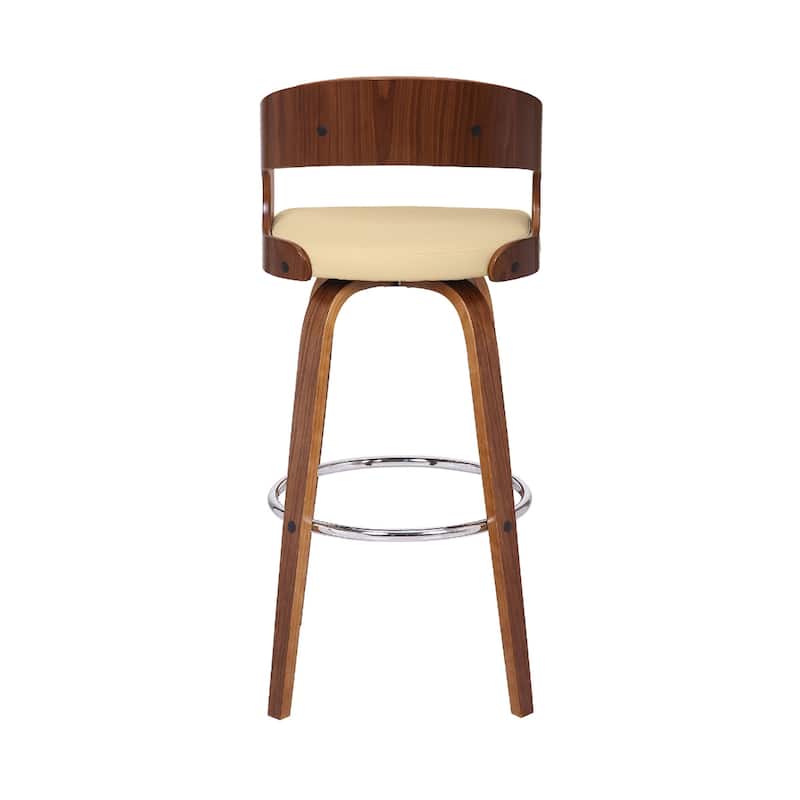 Cream Fabric Swivel Bar Height Chair with Brown Iron Frame and Footrest - 18” x 18” x 41” (D X W x H)