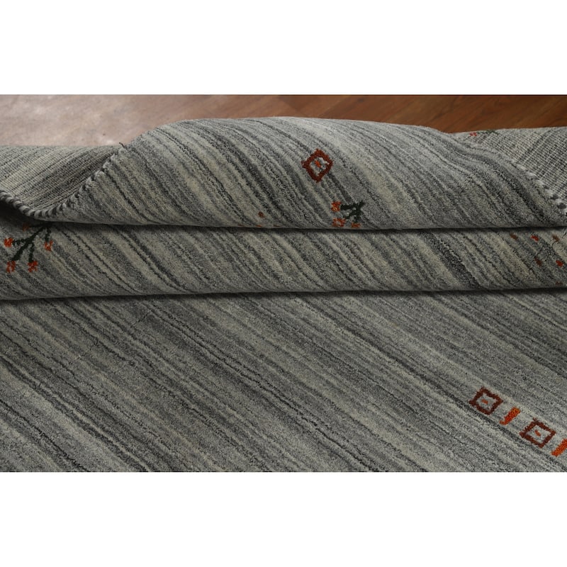 Hand Knotted Oriental 100% Wool Carpet Tribal Animal Pictorial Greys & Charcoal Gabbeh Area Rug - 8' 0'' X 5' 0''
