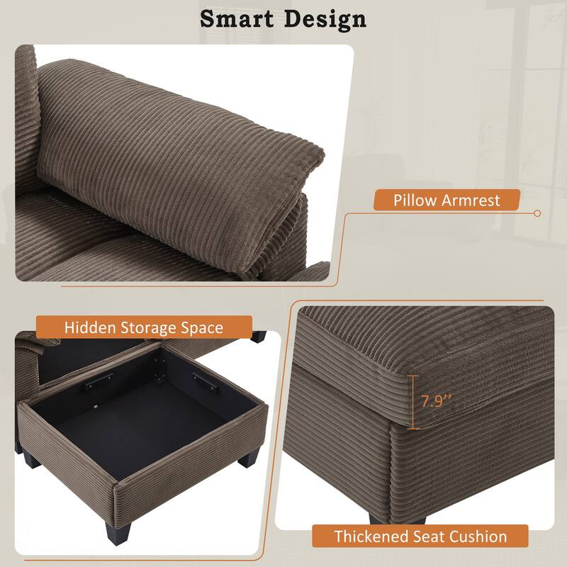 U-Shaped Corduroy Sectional with Hidden Storage, Center Console & USB Ports by Harper&Bright Designs