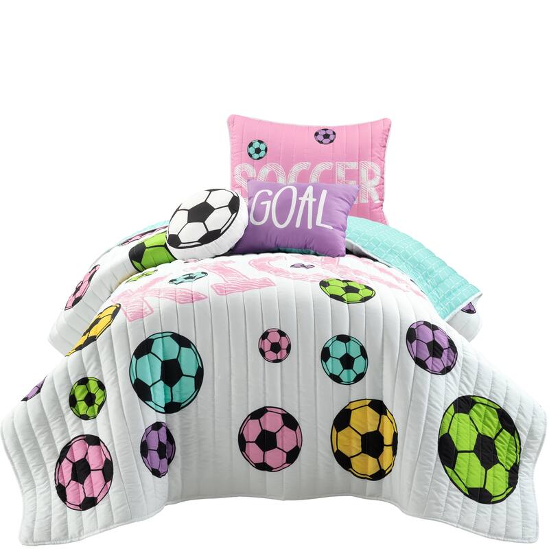 Lush Decor Girls Soccer Kick Quilt Set
