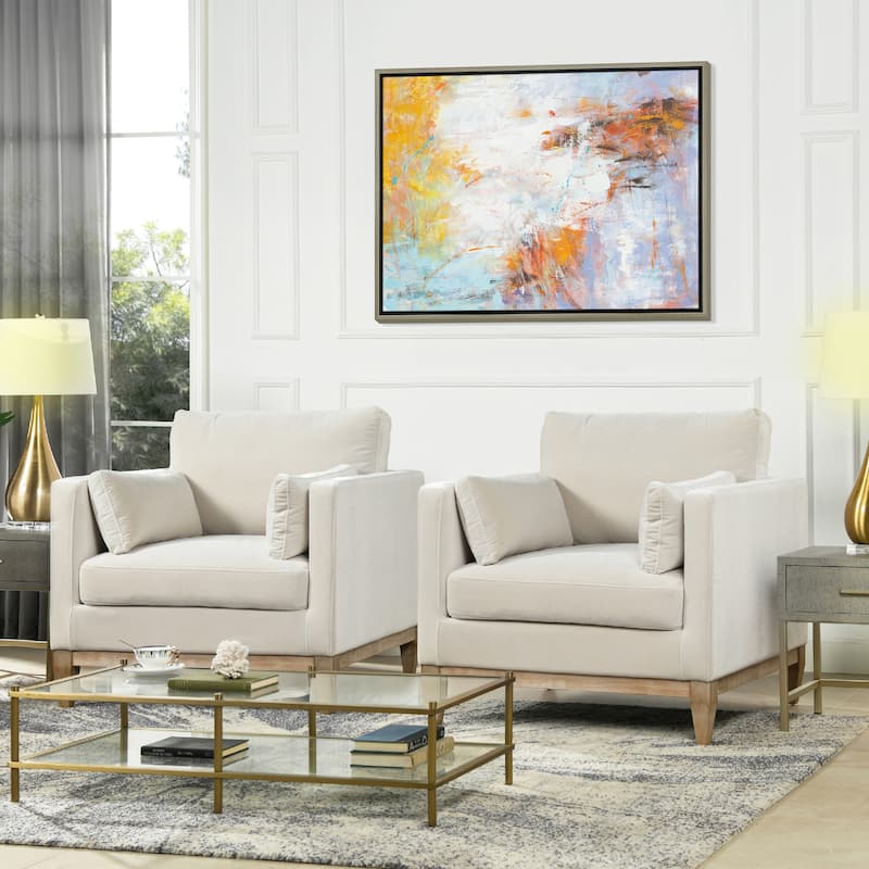 Knox 36" Modern Farmhouse Loose Pillow-Back Arm Chair - Set of 2 - French Beige Performance Velvet
