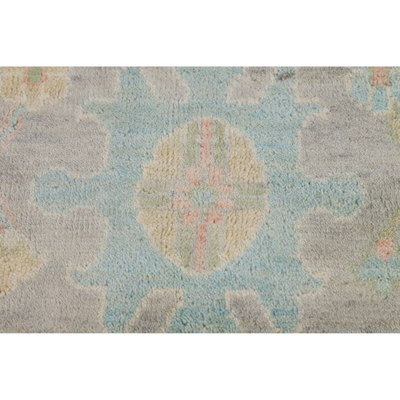 Grey Floral Oushak Indian Area Rug Handmade Wool Carpet - 8'8"x 12'6"