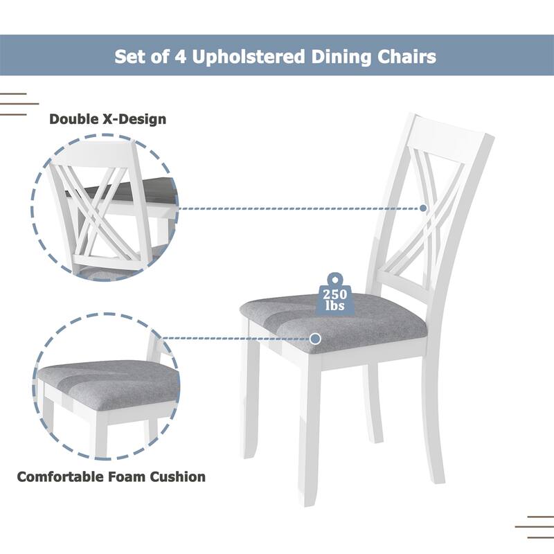 Rustic Minimalist Wood 5-Piece Dining Table Set with 4 X-Back Chairs