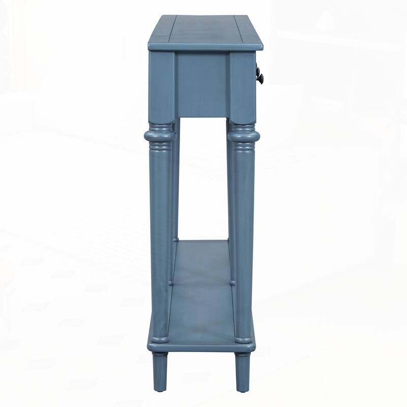 Retro Console Table with Open Shelf and 4 Drawers for Entryways