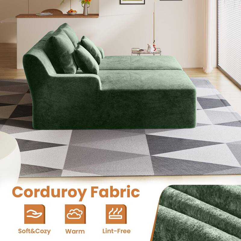 Velvet Dual Chaise Sofa Bed, Sleeper Sofa with Thicked Cushions and Throw Pillows, Deep Seat Lounge Loveseat Sofa