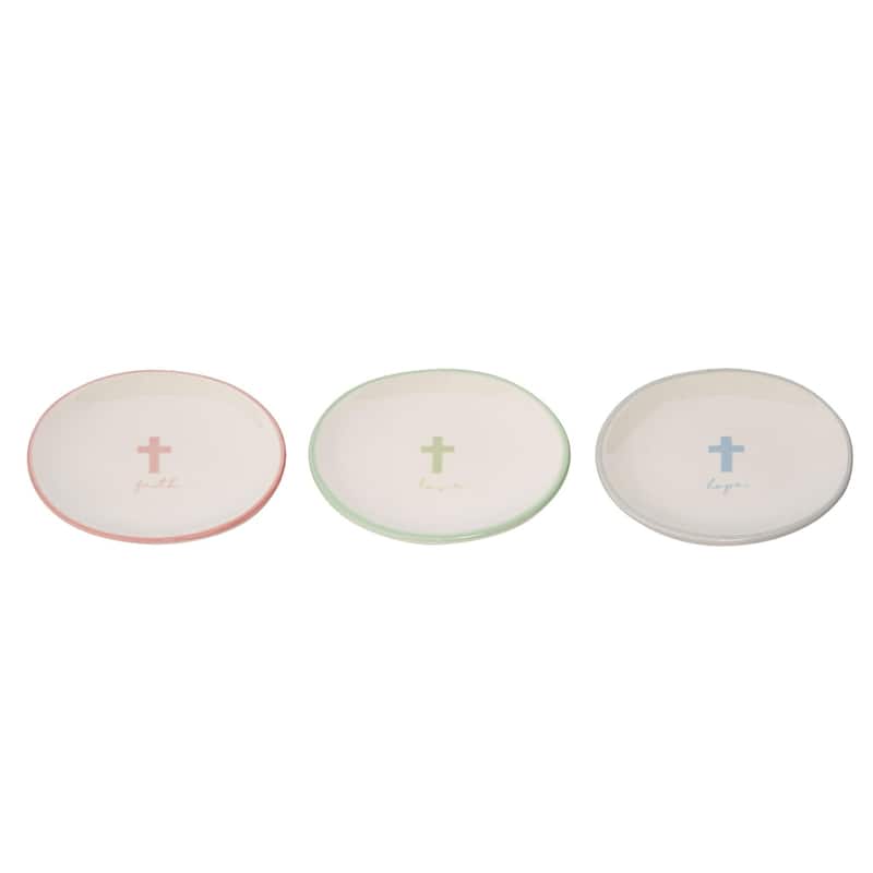 Transpac Ceramic Cross Trinket Dish Set of 3 Spring Home Decorations
