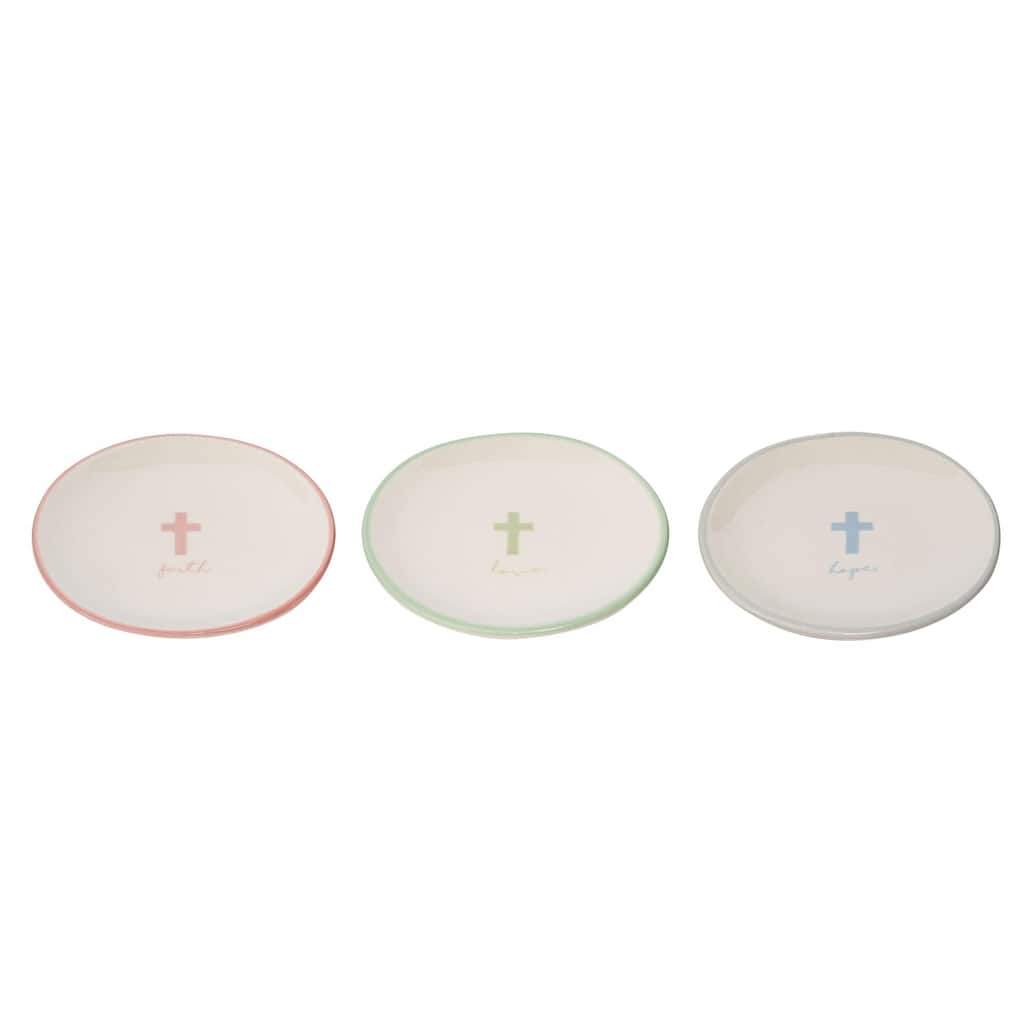 Transpac Ceramic Cross Trinket Dish Set of 3 Spring Home Decorations