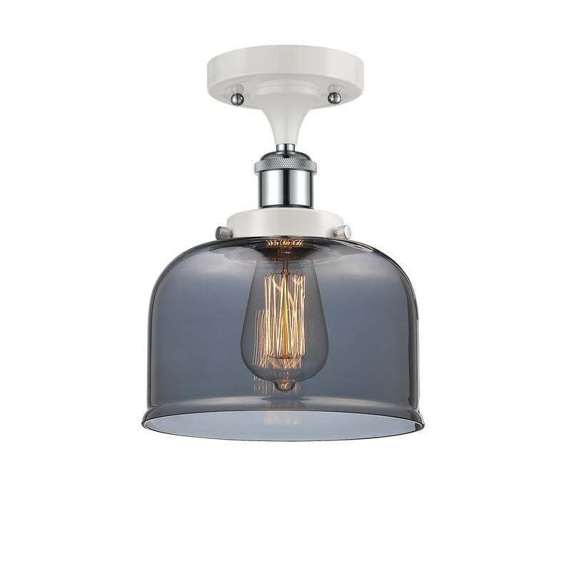 Innovations Lighting Ballston Urban Bell - 1 Light 8" Semi-Flush Mount - White and Polished Chrome/Plated Smoke