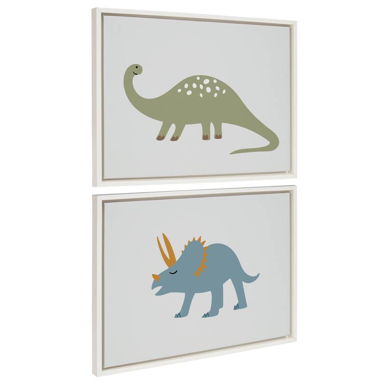 Kate and Laurel Sylvie Dinosaur Framed Canvas Art Set by Teju Reval