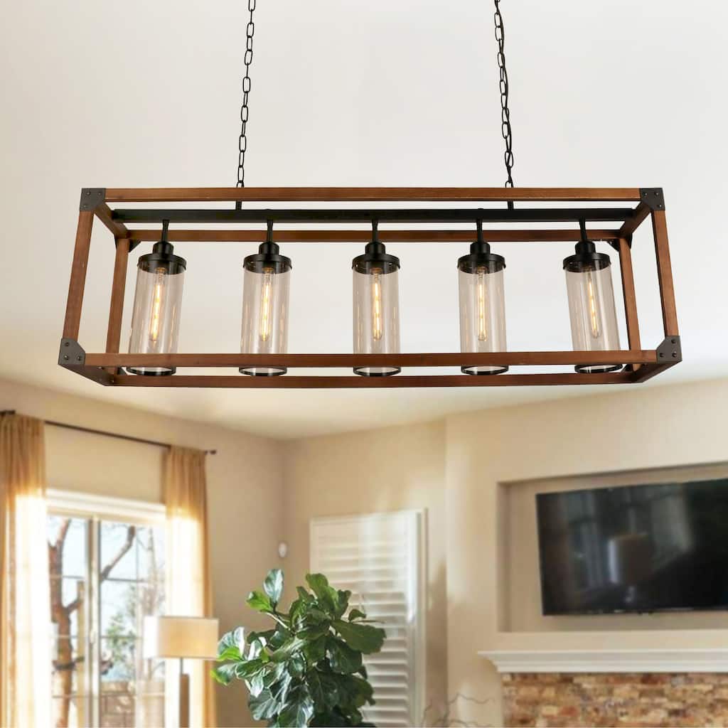 Buris Imitation Wood/Forged Black 5-light Chandelier