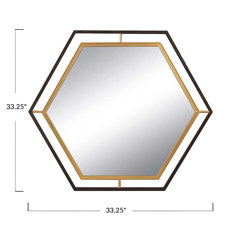Metal Framed Wall Mirror, Black and Gold