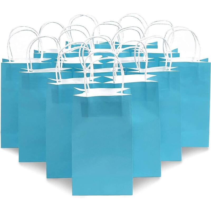 Blue Panda 25-Pack Blue Gift Bags with Handles - Small Paper Treat Bags