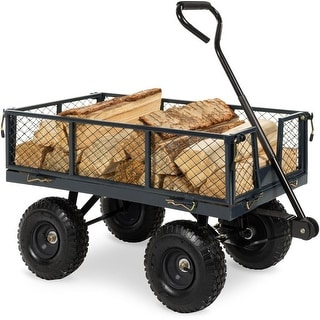 Heavy Duty Grey Steel Garden Utility Cart Wagon with Removable Sides - 41"(L) x 18"(W) x 20"(H)