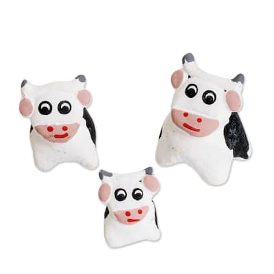 Novica Handmade Cow Family Ceramic Figurines (Set Of 3)